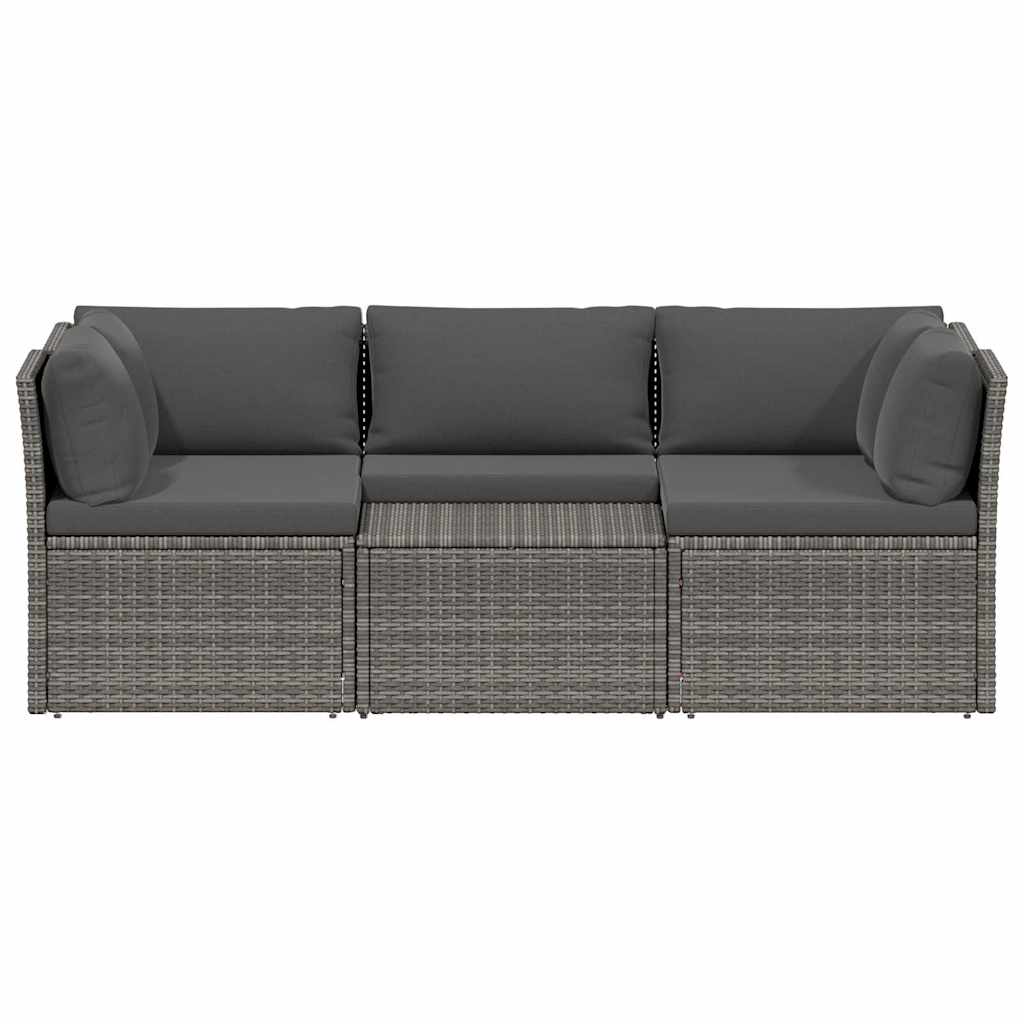 Loungeset Met Kussens 4-Delig Poly Rattan Grijs