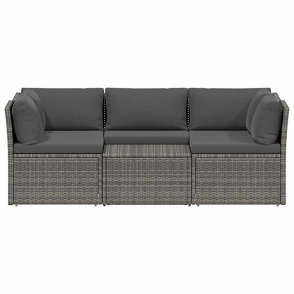 Loungeset Met Kussens 4-Delig Poly Rattan Grijs