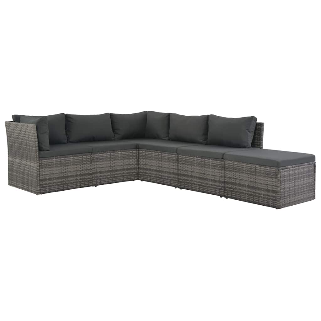 Loungeset Met Kussens 4-Delig Poly Rattan Grijs