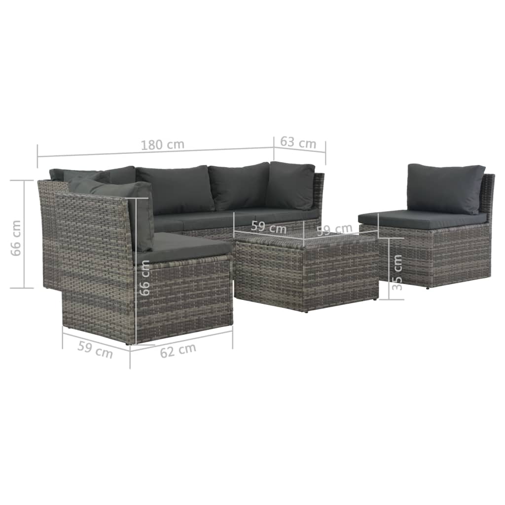 Loungeset Met Kussens 4-Delig Poly Rattan Grijs