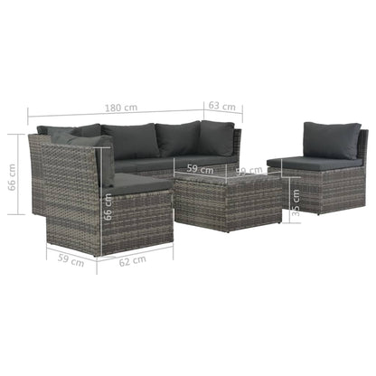 Loungeset Met Kussens 4-Delig Poly Rattan Grijs