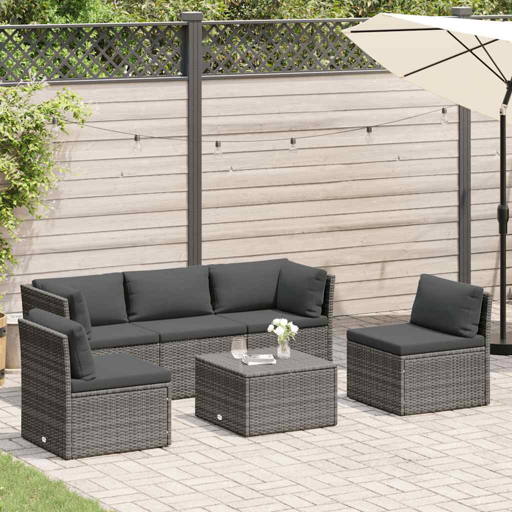 Loungeset Met Kussens 4-Delig Poly Rattan Grijs
