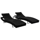 2 Sun Loungers with Table Poly Rattan and Textilene Black