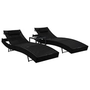 2 Sun Loungers with Table Poly Rattan and Textilene Black