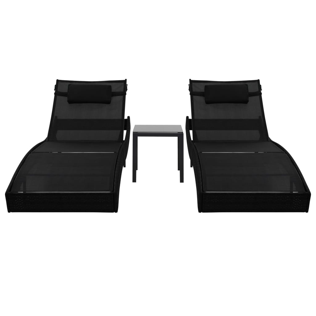 Ligbedden Met Tafel Poly Rattan En Textileen Zwart