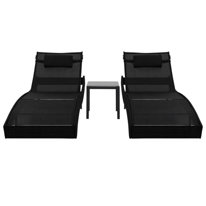 Ligbedden Met Tafel Poly Rattan En Textileen Zwart