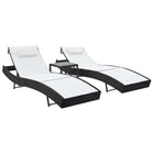 Ligbedden 2 stuks poly rattan textileen zwart met tafel