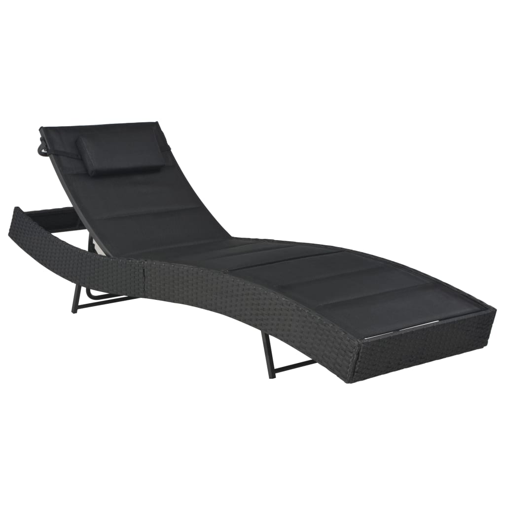 Ligbed Poly Rattan En Textileen Zwart