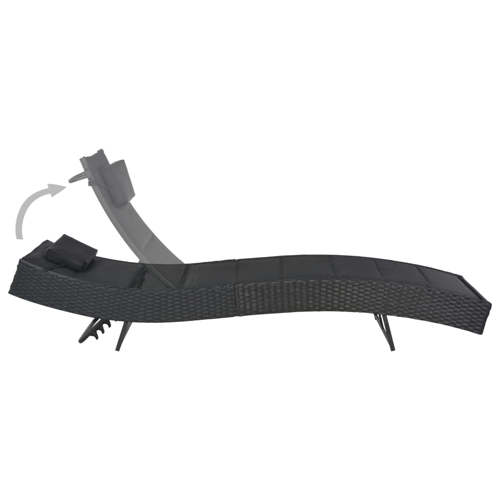 Ligbed Poly Rattan En Textileen Zwart