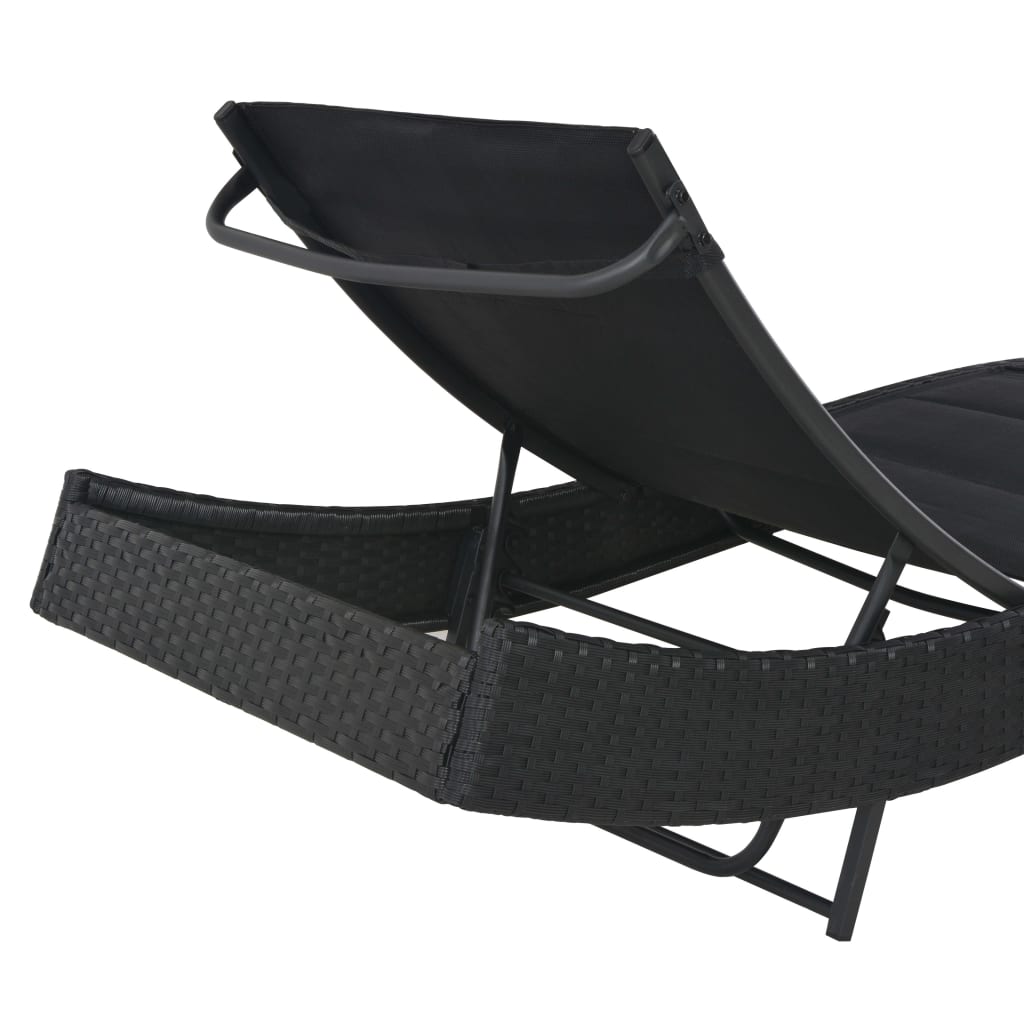 Ligbed Poly Rattan En Textileen Zwart