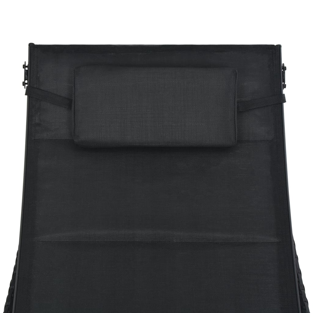 Ligbed Poly Rattan En Textileen Zwart