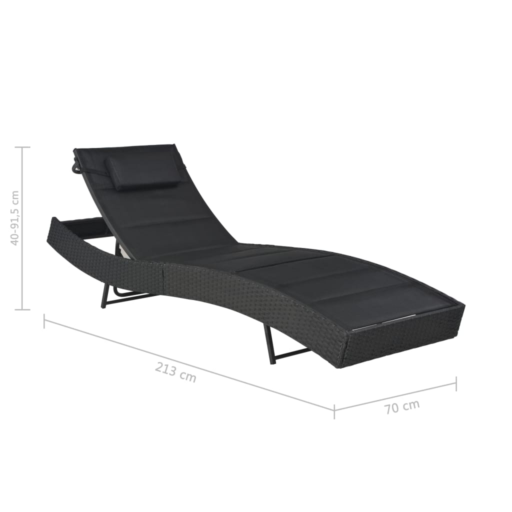Ligbed Poly Rattan En Textileen Zwart