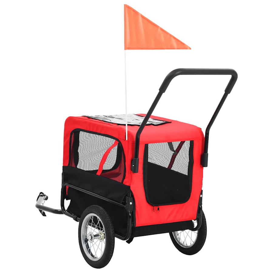 Huisdierenfietskar En Joggingbuggy 2-In-1 Rood en zwart