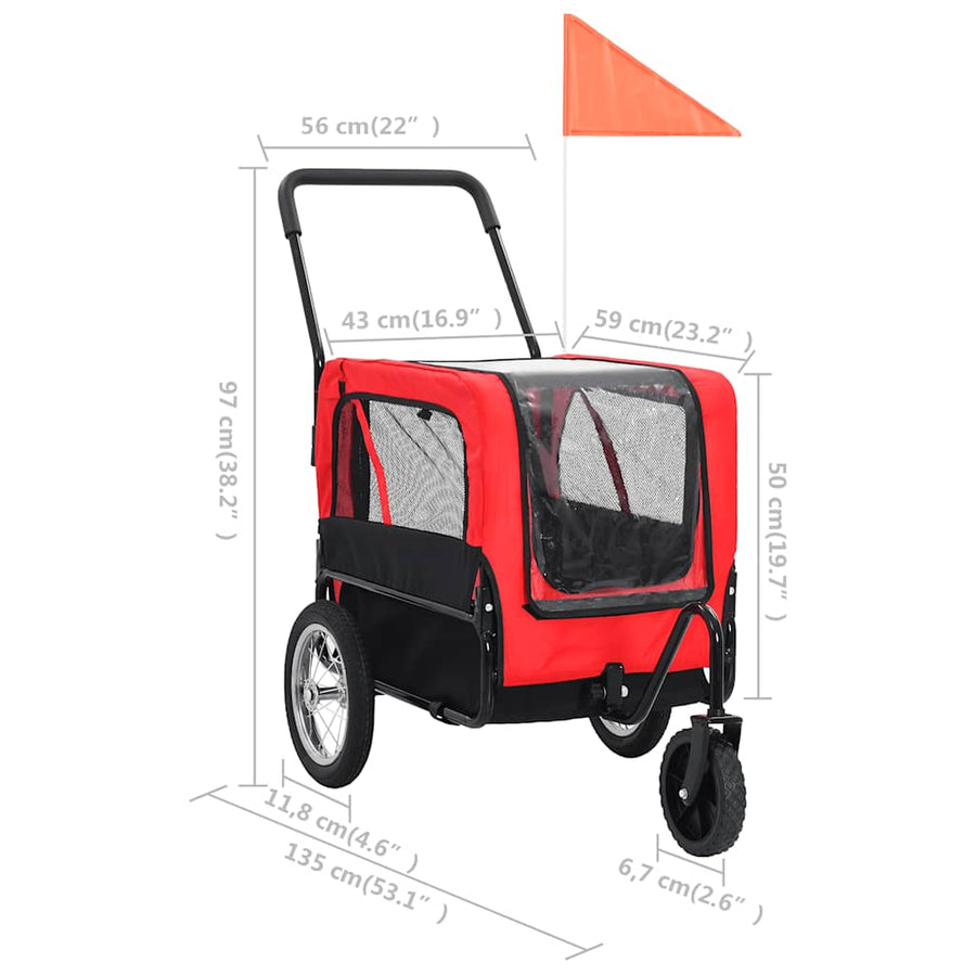 Huisdierenfietskar En Joggingbuggy 2-In-1 Rood en zwart
