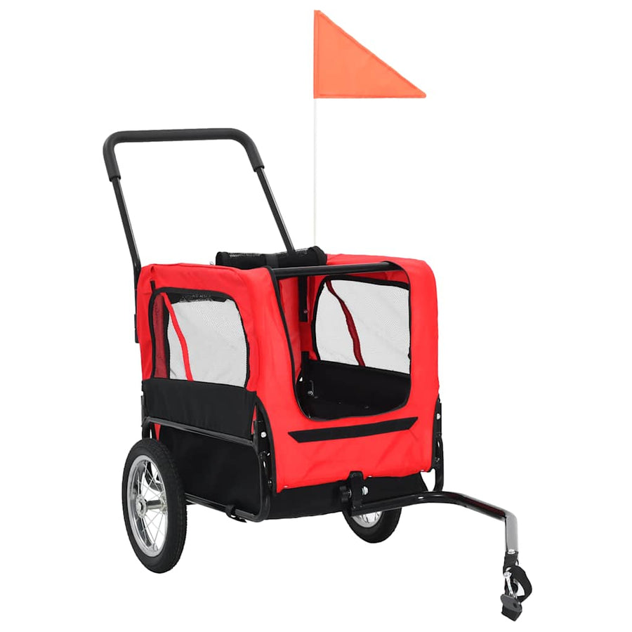 Huisdierenfietskar En Joggingbuggy 2-In-1 Rood en zwart