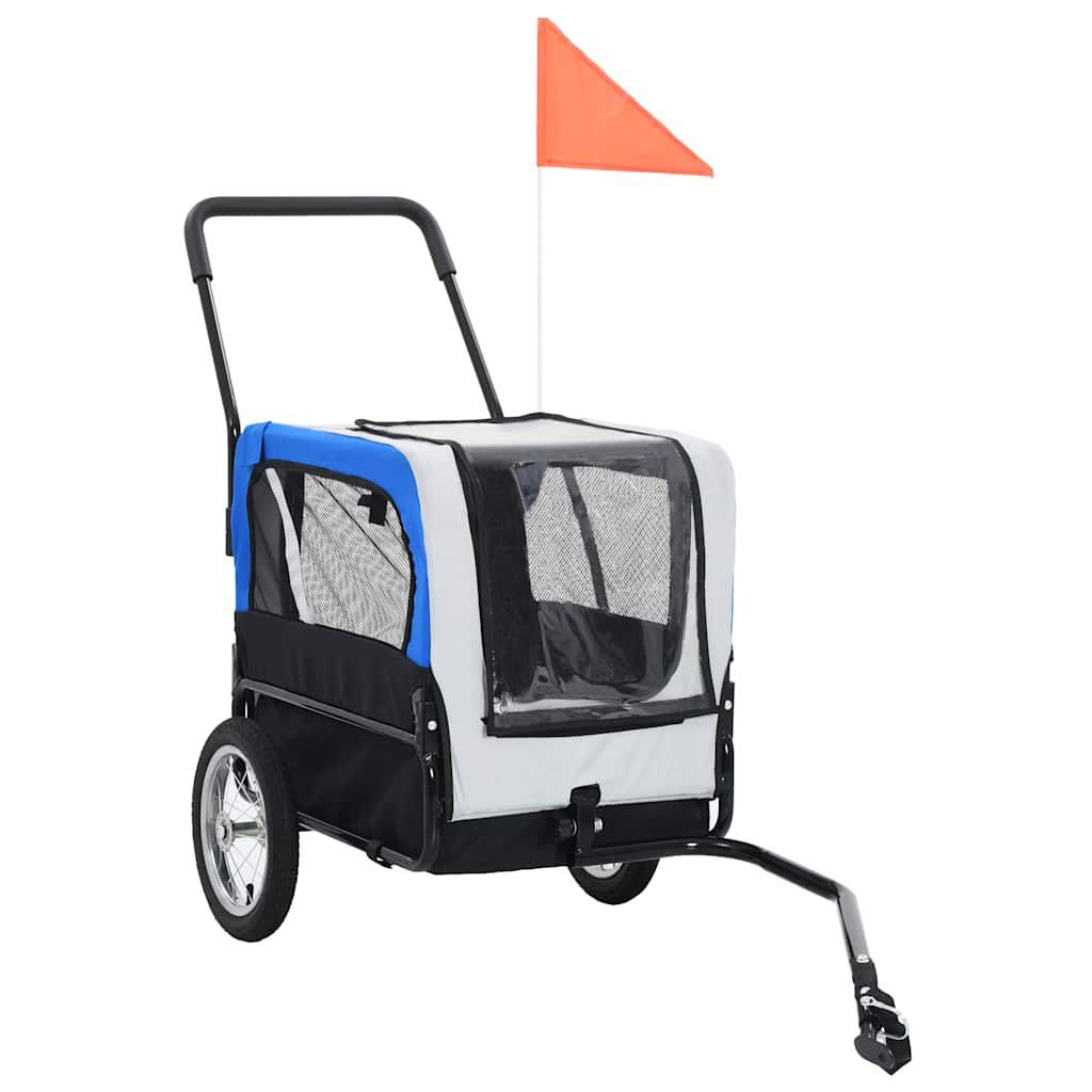 Fietstrailer En Kinderwagen 2-In-1 Grijs en blauw