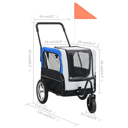 Fietstrailer En Kinderwagen 2-In-1 Grijs en blauw