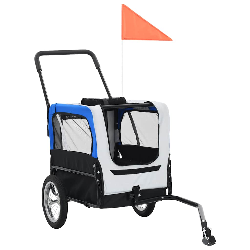 Fietstrailer En Kinderwagen 2-In-1 Grijs en blauw