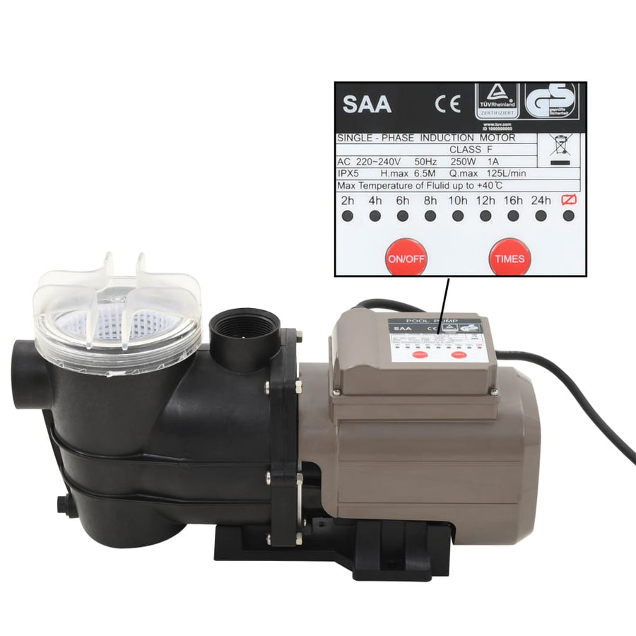 Zwembadpomp Met Timer 0,25 Pk 8000 L/U Zwart