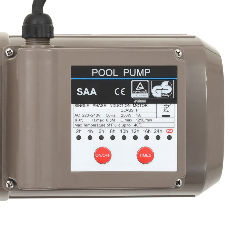 Zwembadpomp Met Timer 0,25 Pk 8000 L/U Zwart