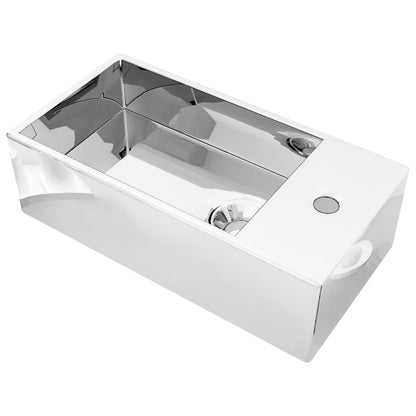 Wastafel Met Overloop 49X25X15 Cm Keramiek Zilverkleurig 49 x 25 x 15 cm
