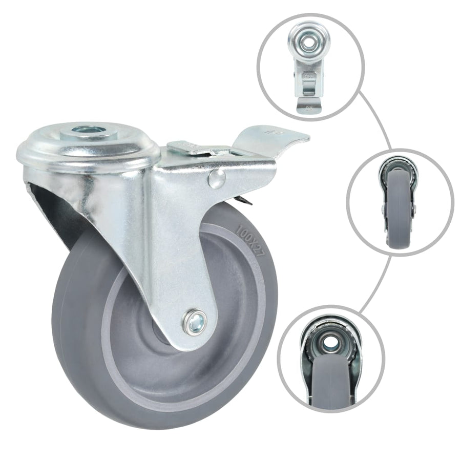 Zwenkwielen Met Boutgaten En Dubbele Remmen 4 St 100 Mm