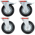 Zwenkwielen 200 mm rubber met rem (4 stuks)