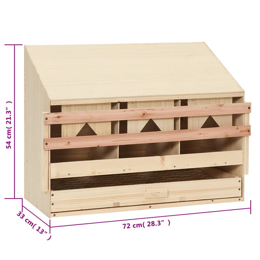 Kippenlegkast 3 Compartimenten Massief Grenenhout 72 x 33 x 54 cm