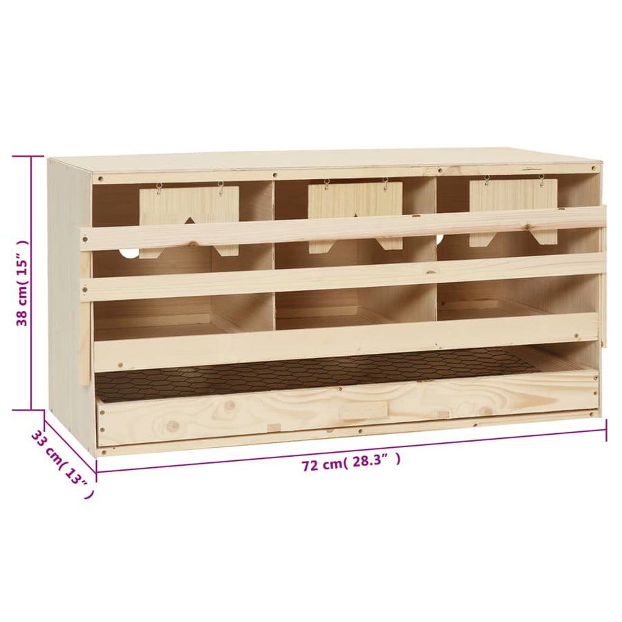 Kippenlegkast 3 Compartimenten 72X33X38 Cm Massief Grenenhout