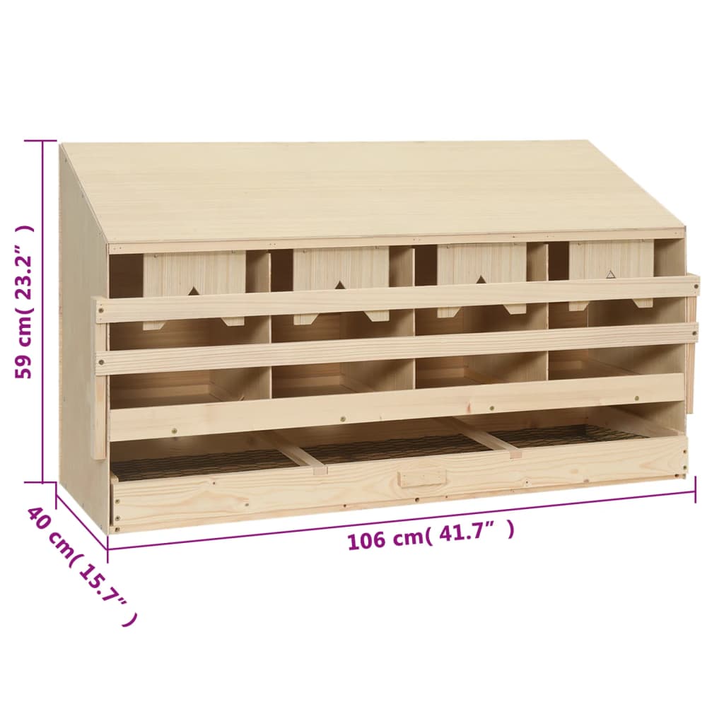 Kippenlegkast 4 Compartimenten Massief Grenenhout 106 x 40 x 59 cm