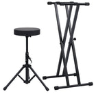 Double Braced Keyboard Stand and Stool Black