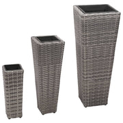 Plantenbak set 3 st poly rattan grijs