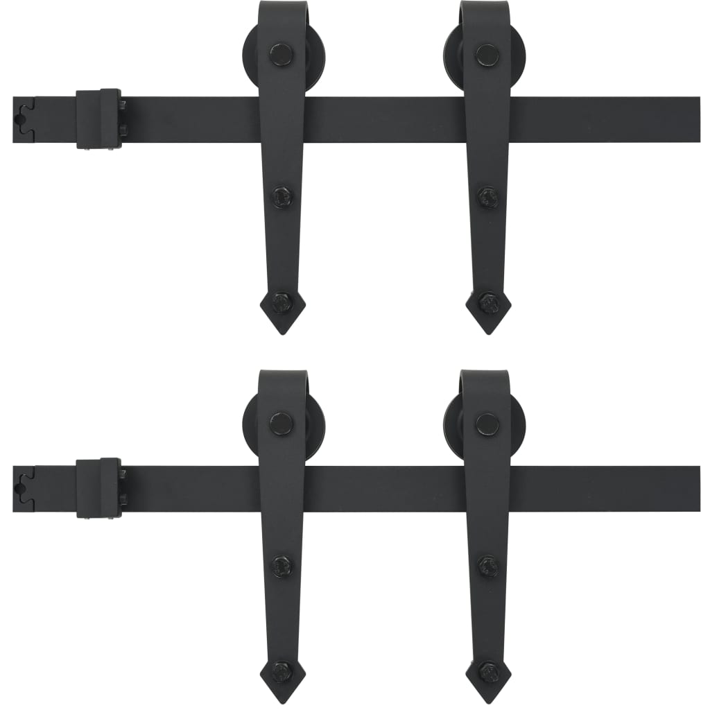Onderdelenset voor schuifdeur 2x183 cm staal zwart 183 cm Zwart