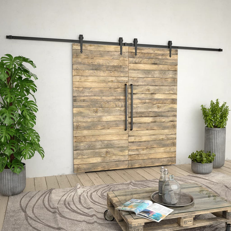 Onderdelenset voor schuifdeur 2x183 cm staal zwart 183 cm Zwart