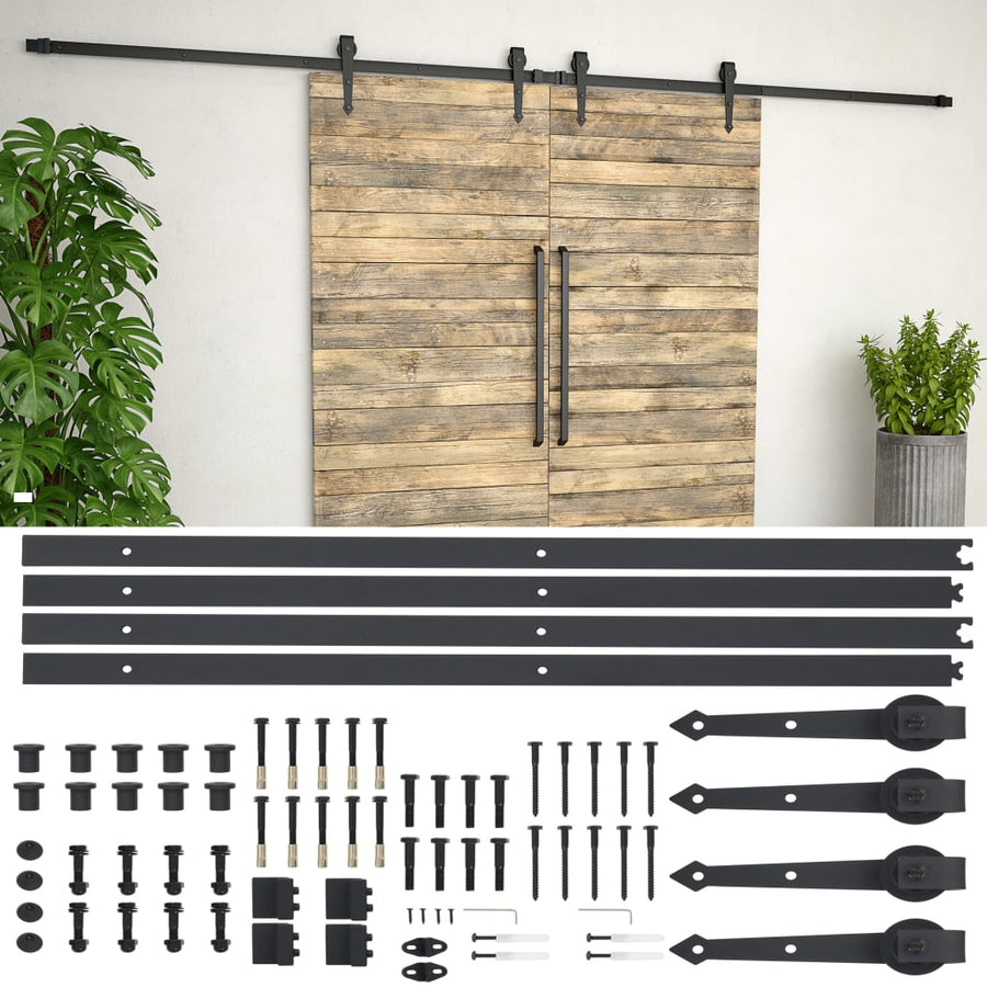 Onderdelenset voor schuifdeur 2x183 cm staal zwart 183 cm Zwart