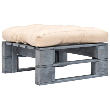 Tuinhocker Met Kussen Pallet Hout Grijs en zandkleurig
