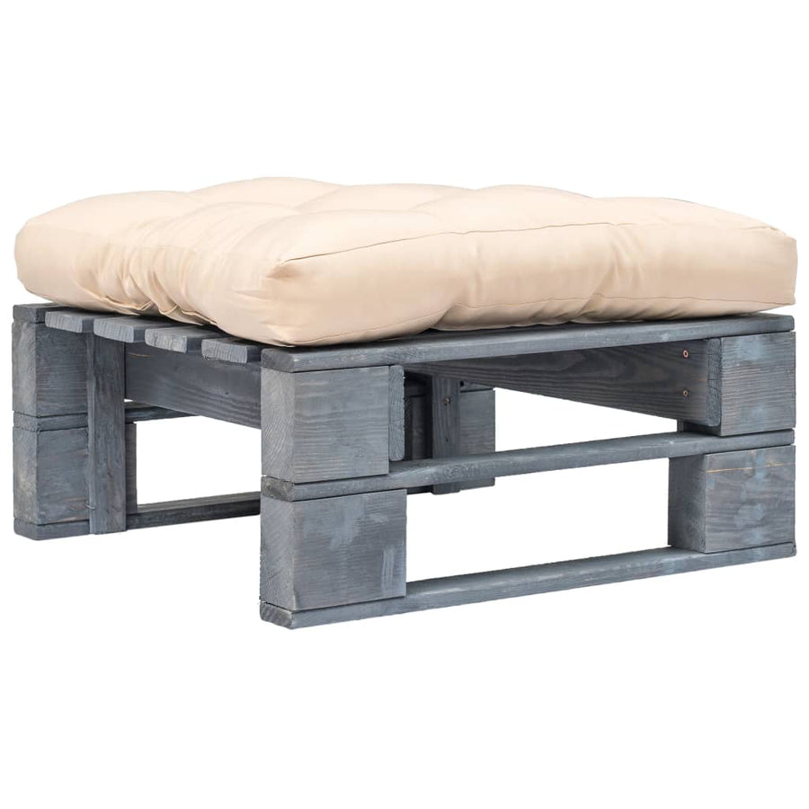 Tuinhocker Met Kussen Pallet Hout Grijs en zandkleurig