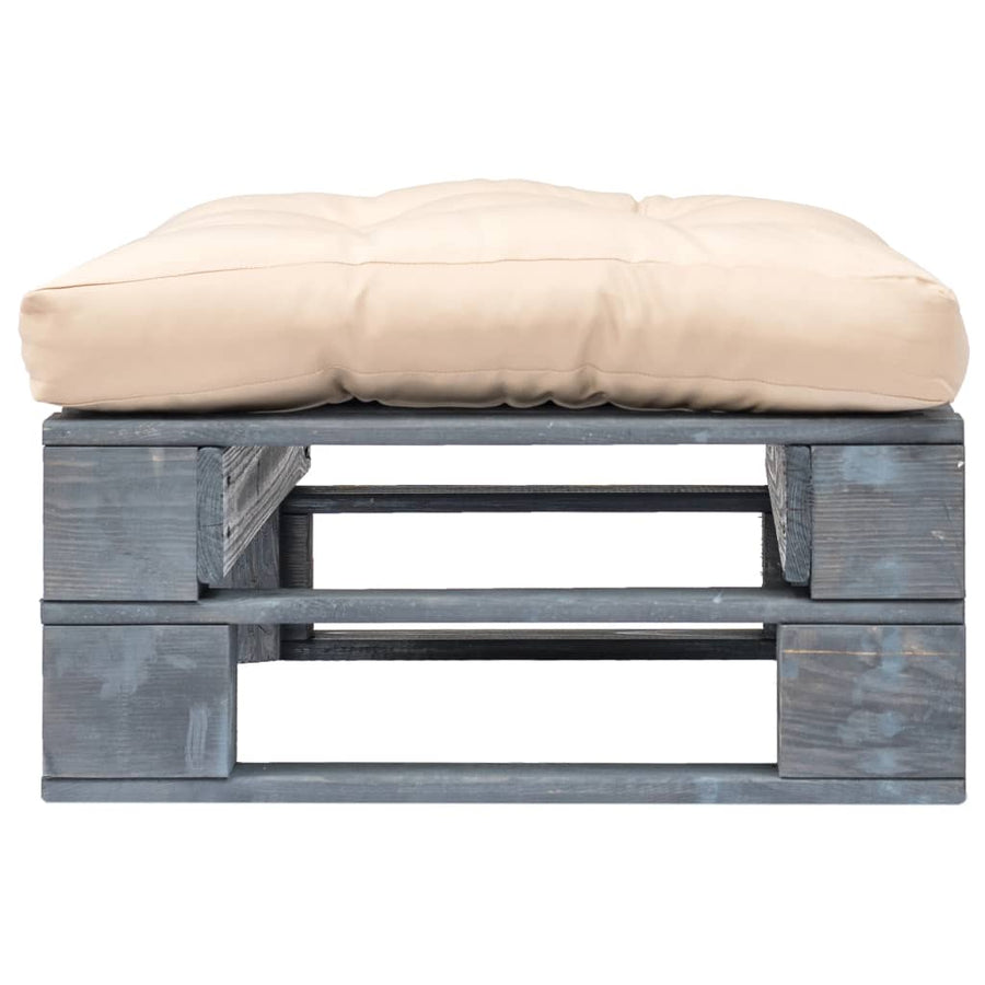 Tuinhocker Met Kussen Pallet Hout Grijs en zandkleurig