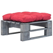 Tuinhocker pallet hout grijs met rood kussen