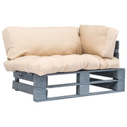 Garden Bench Pallet with Cushions Pinewood Grey and Sand-colored