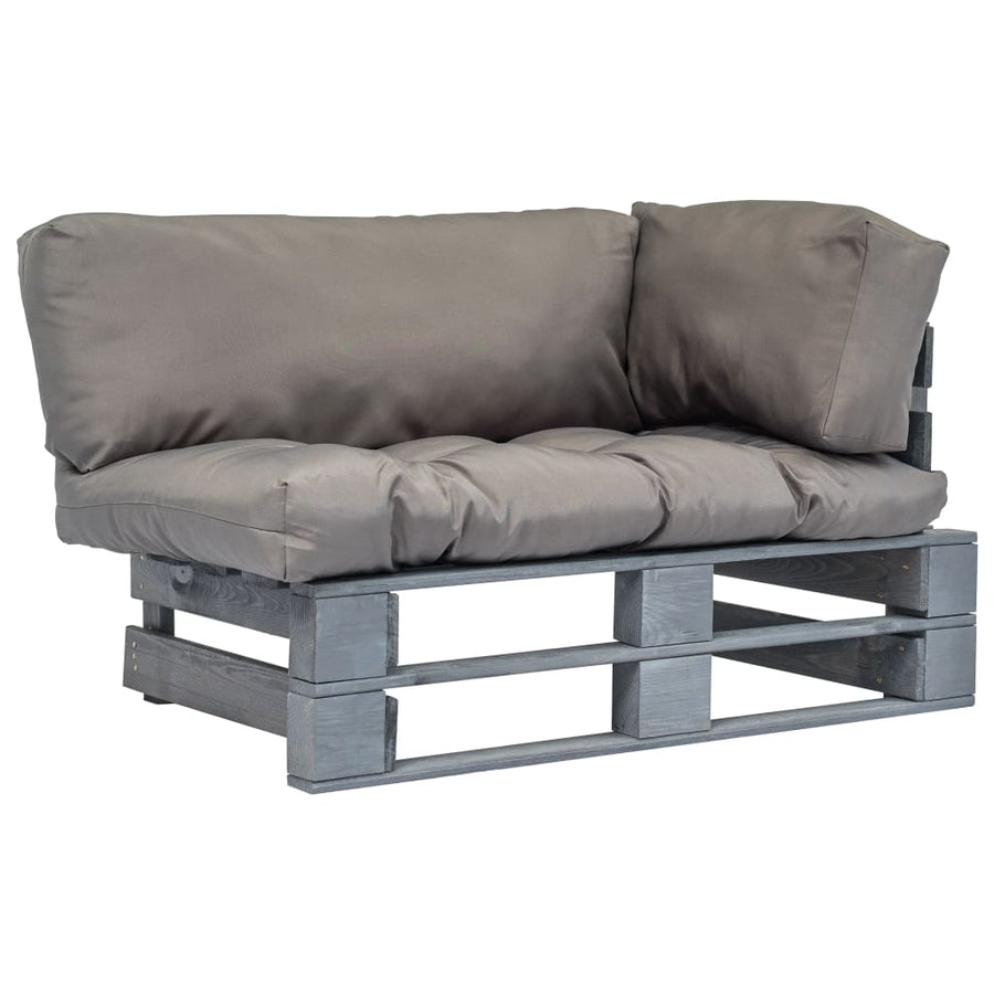 Tuinbank pallet met grijze kussens grenenhout