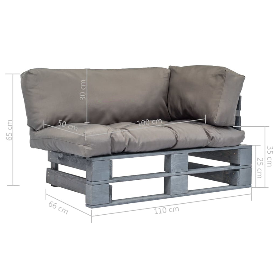 Tuinbank pallet met grijze kussens grenenhout