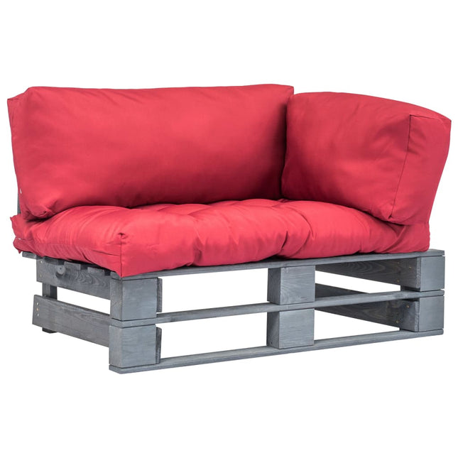 Tuinbank Pallet Met Rode Kussens Grenenhout Grijs en rood