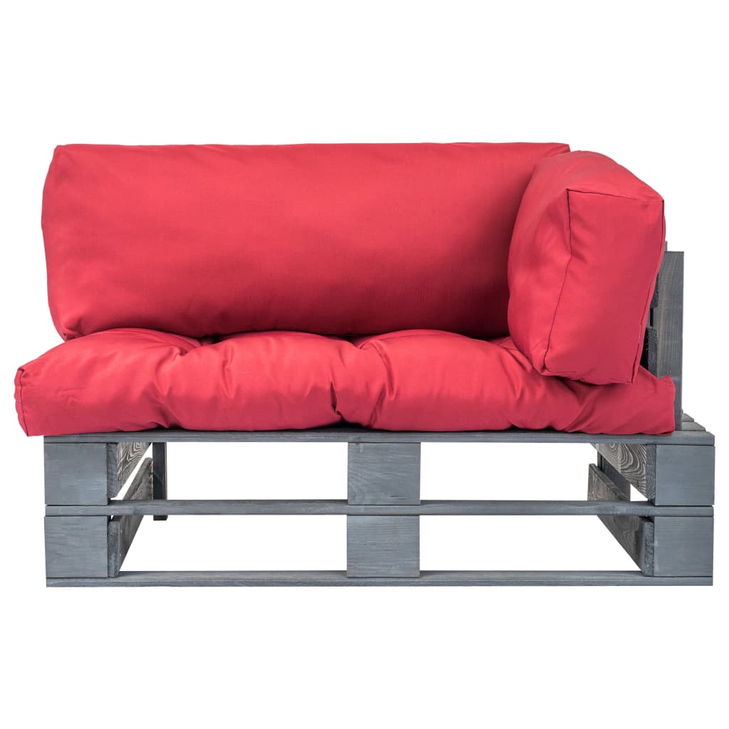 Tuinbank Pallet Met Rode Kussens Grenenhout Grijs en rood