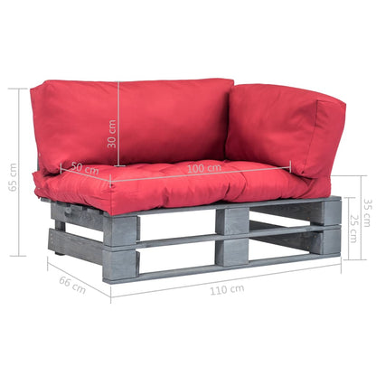 Tuinbank Pallet Met Rode Kussens Grenenhout Grijs en rood