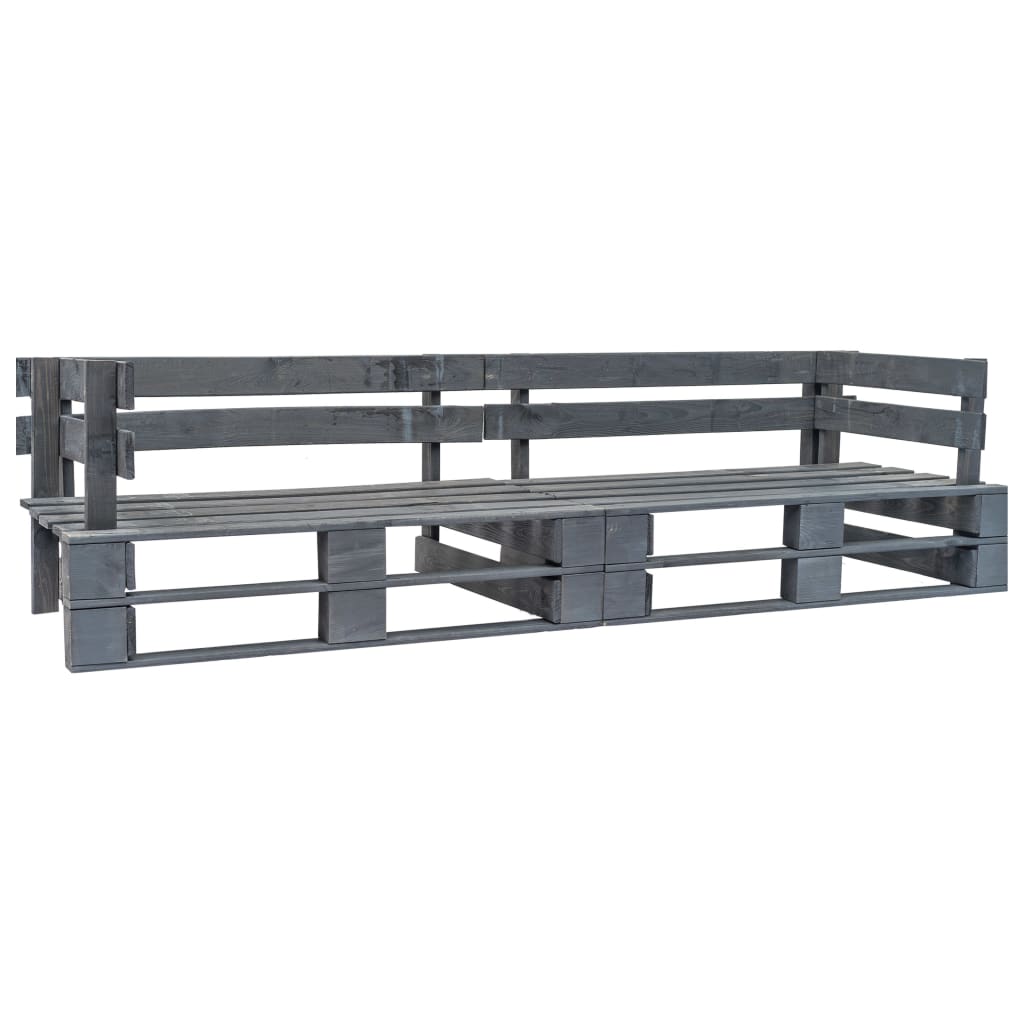 2-Delige Tuinbankenset Pallet Met Grijze Kussens Grenenhout Grijs