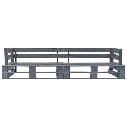 2-Delige Tuinbankenset Pallet Met Grijze Kussens Grenenhout Grijs