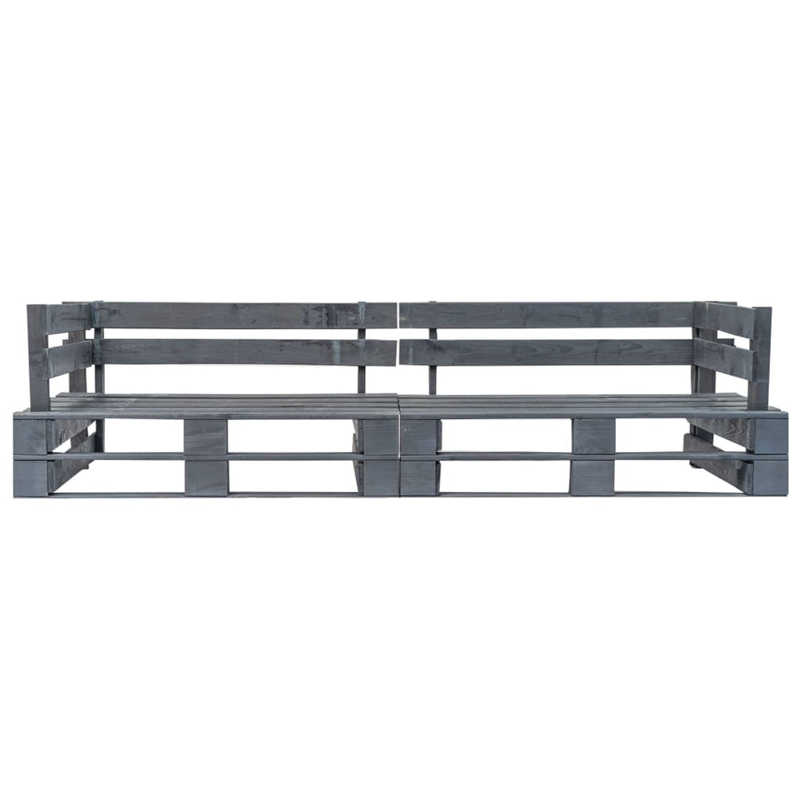 2-Delige Tuinbankenset Pallet Met Grijze Kussens Grenenhout Grijs