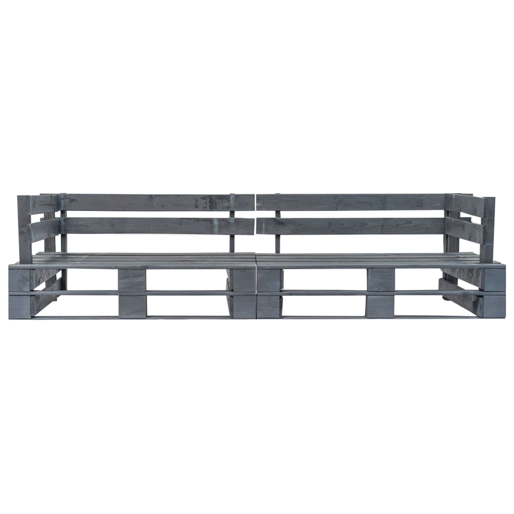 2-Delige Tuinbankenset Pallet Met Rode Kussens Grenenhout Grijs en rood