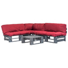 4-Delige Loungeset Pallet Met Rode Kussens Hout Grijs en rood